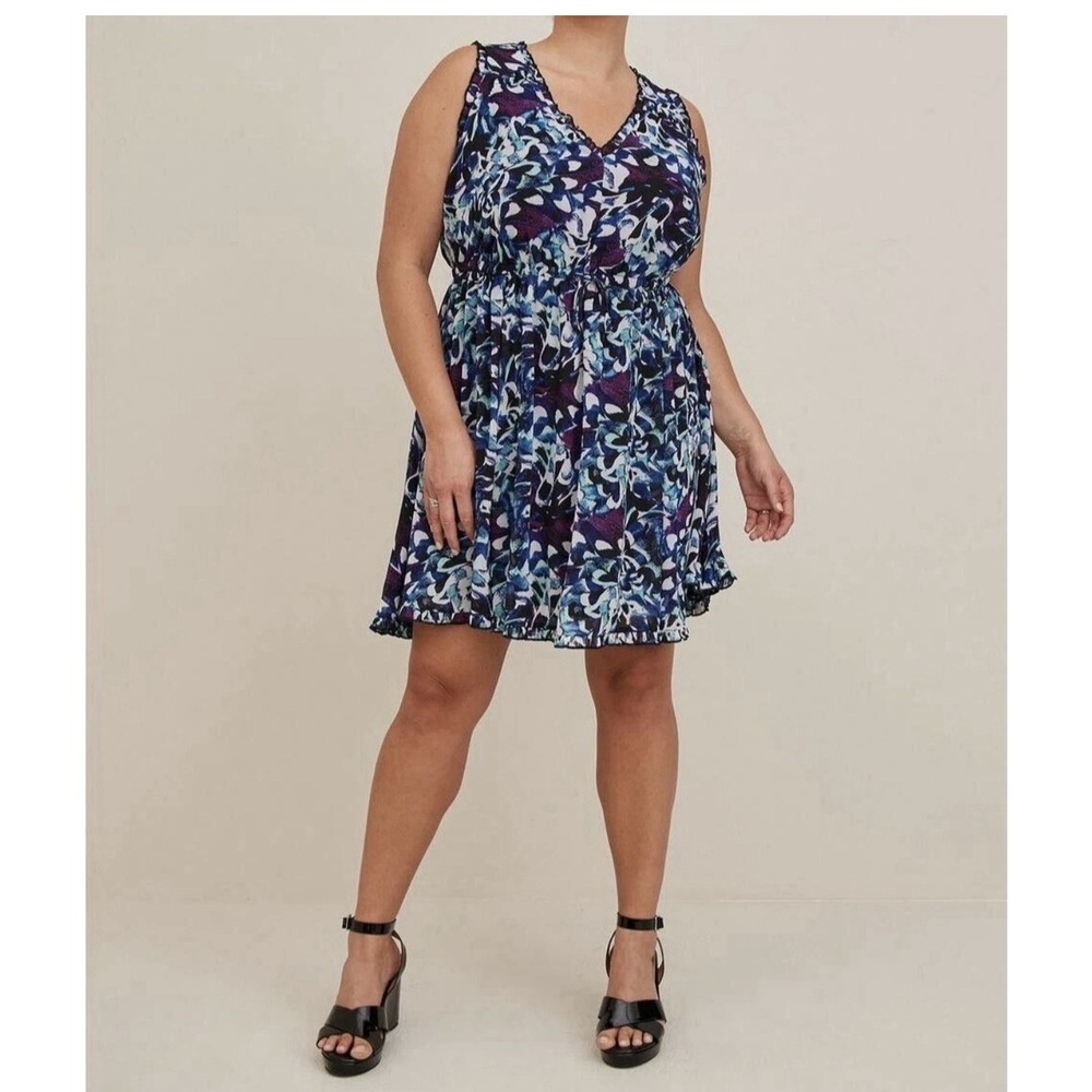 Torrid Mini Chiffon Ruffle Dress Multi 0 L 12 Sleeveless V-Neck 18305206 NWT